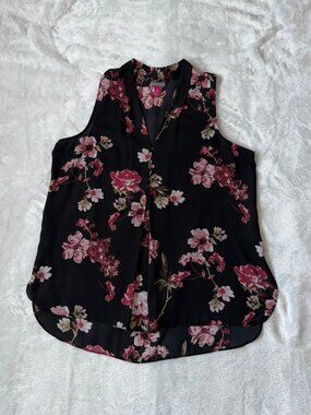 Vince Camuto Black/Pink Floral Sleeveless Top - Size M